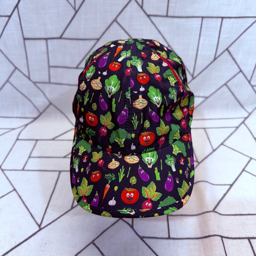 Sprints Running Hat OSFM Black Vegetable Print Performance Mesh Cap